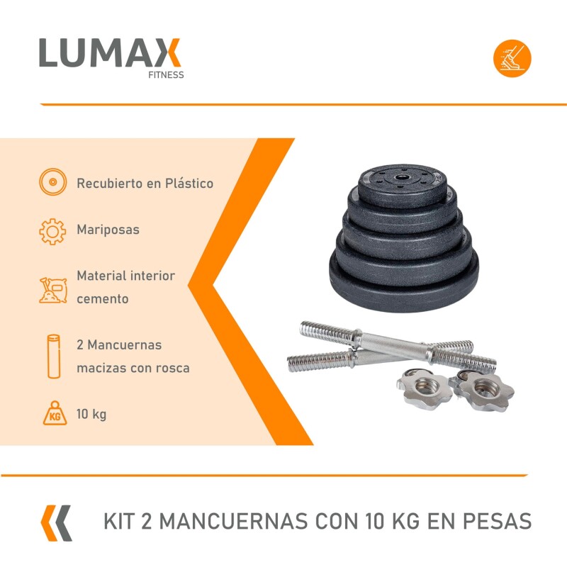 Kit 2 Mancuernas Maciza Cromada C/ Rosca + 10 Kilos Pesas 4x2.5Kg