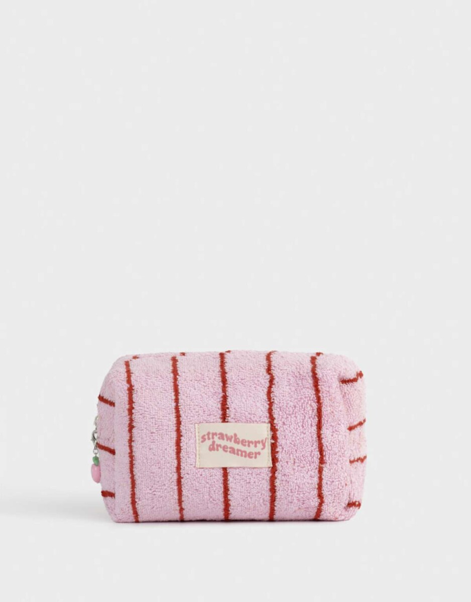 Porta Skincare Rayado Con Charm De Frutilla Strawberry Dreamer - Combinacion Bicolor 