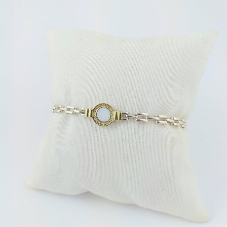 Pulsera de plata 925 panther con detalle de double oro 18Ktes , aplique central de nácar con guarda griega. Pulsera de plata 925 panther con detalle de double oro 18Ktes , aplique central de nácar con guarda griega.