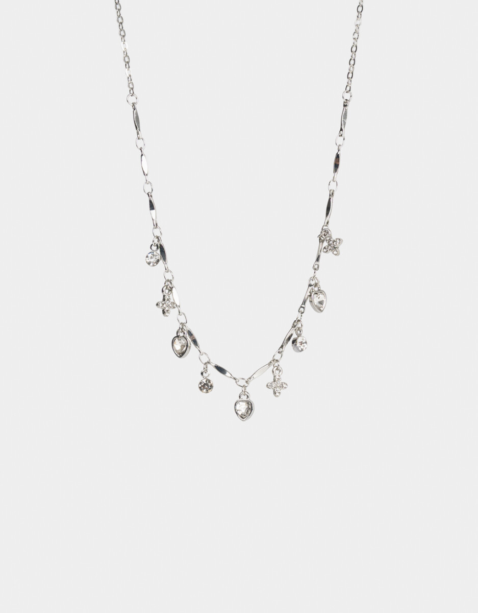 Collar Corto Metal Multicharm Plateado 