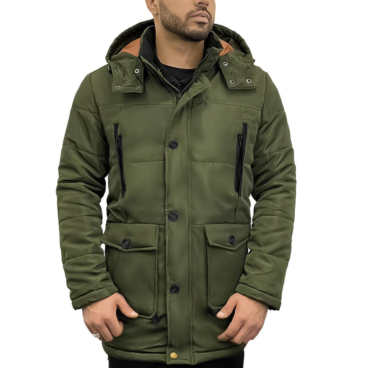 Campera Parka De Hombre Uzspace C/ Capucha Invierno - Verde 
