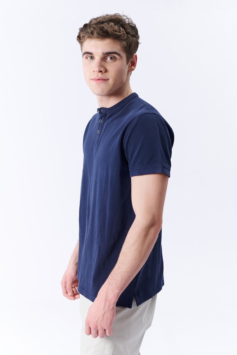Remera Manga Corta PiquÃ© Cuello Mao Azul Marino