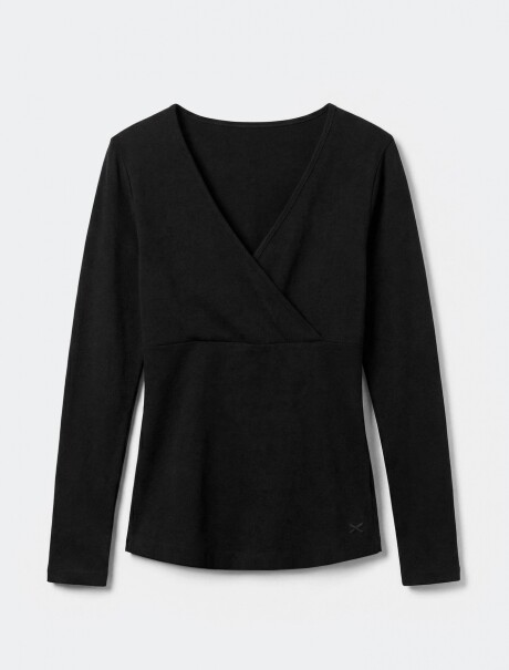 BLUSA CRUZADA DE MANGA LARGA CON CUELLO EN V NEGRO