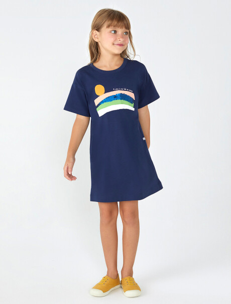 VESTIDO DE NIÑA CON ESTAMPA AZUL OSCURO