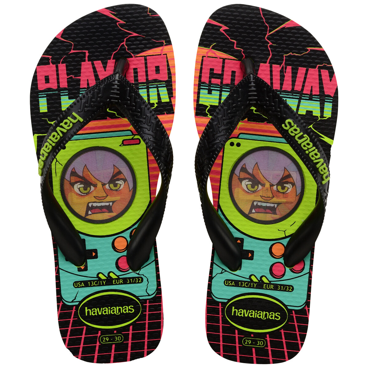 Sandalias Infantiles Havaianas Top Kids Holographic - Verde - Amarillo Limón - Negro 