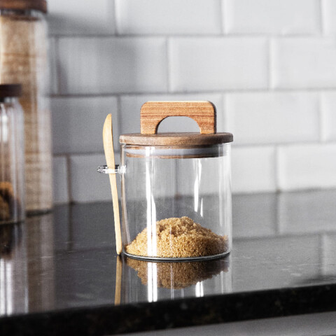 Contenedor de vidrio tapa y cuchara 700ml Contenedor de vidrio tapa y cuchara 700ml