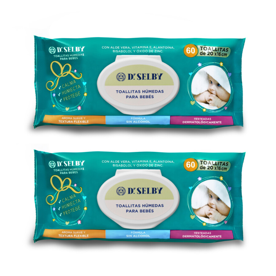 Pack Toallitas Húmedas para Bebé 60 Unidades x2 - Dr. Selby Pack Toallitas Húmedas para Bebé 60 Unidades x2 - Dr. Selby