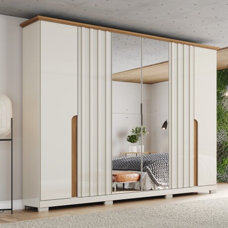 ROPERO NAPOLI 6 PUERTAS 6 CAJONES INTERNOS CON ESPEJO GUARDARROPA CLOSET ARMARIO OFF WHITE