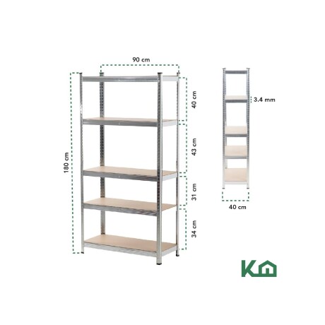 Estanteria Metálica con 5 Estantes Madera MDF 180x90x40cm Gris