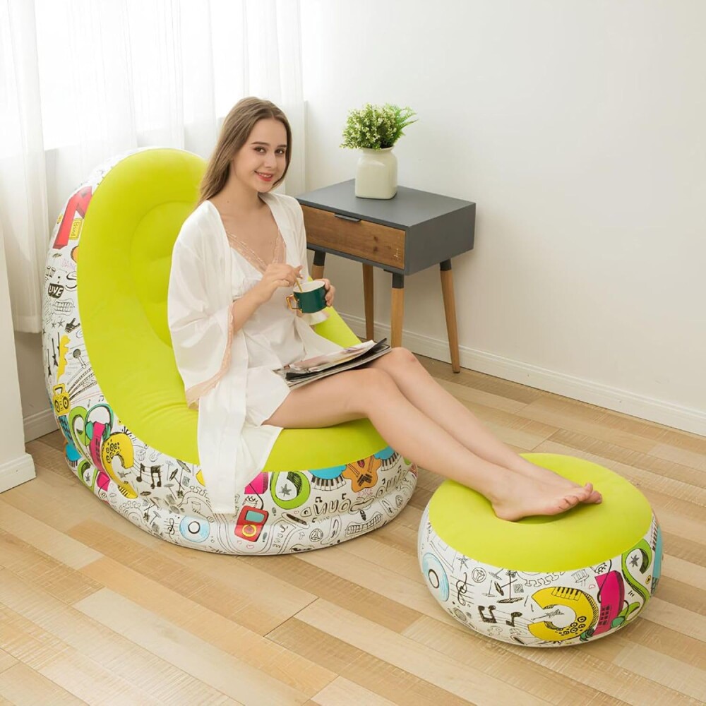Sillón Inflable Con Puff Sofá Con Apoyapies Amarillo