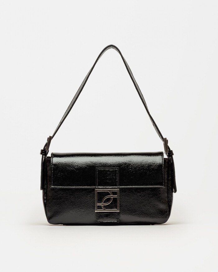 Cartera al hombro Signature en cuero charol Negro
