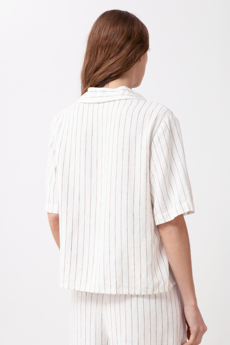 Blusa de lino rayada blanco