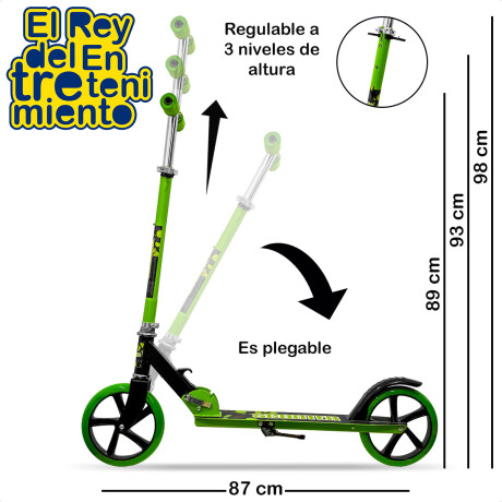 Monopatin Scooter Plegable Rueda Grande 200 Mm Verde