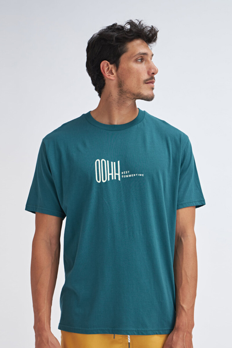 Camiseta manga corta estampada Ohhh- Verde Petróleo