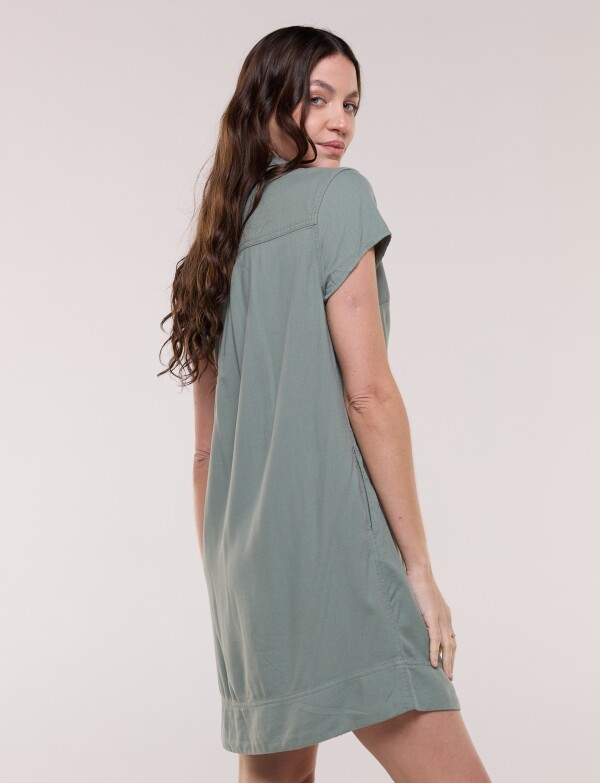 Vestido Corto Lino Cuello Camisa OLIVA
