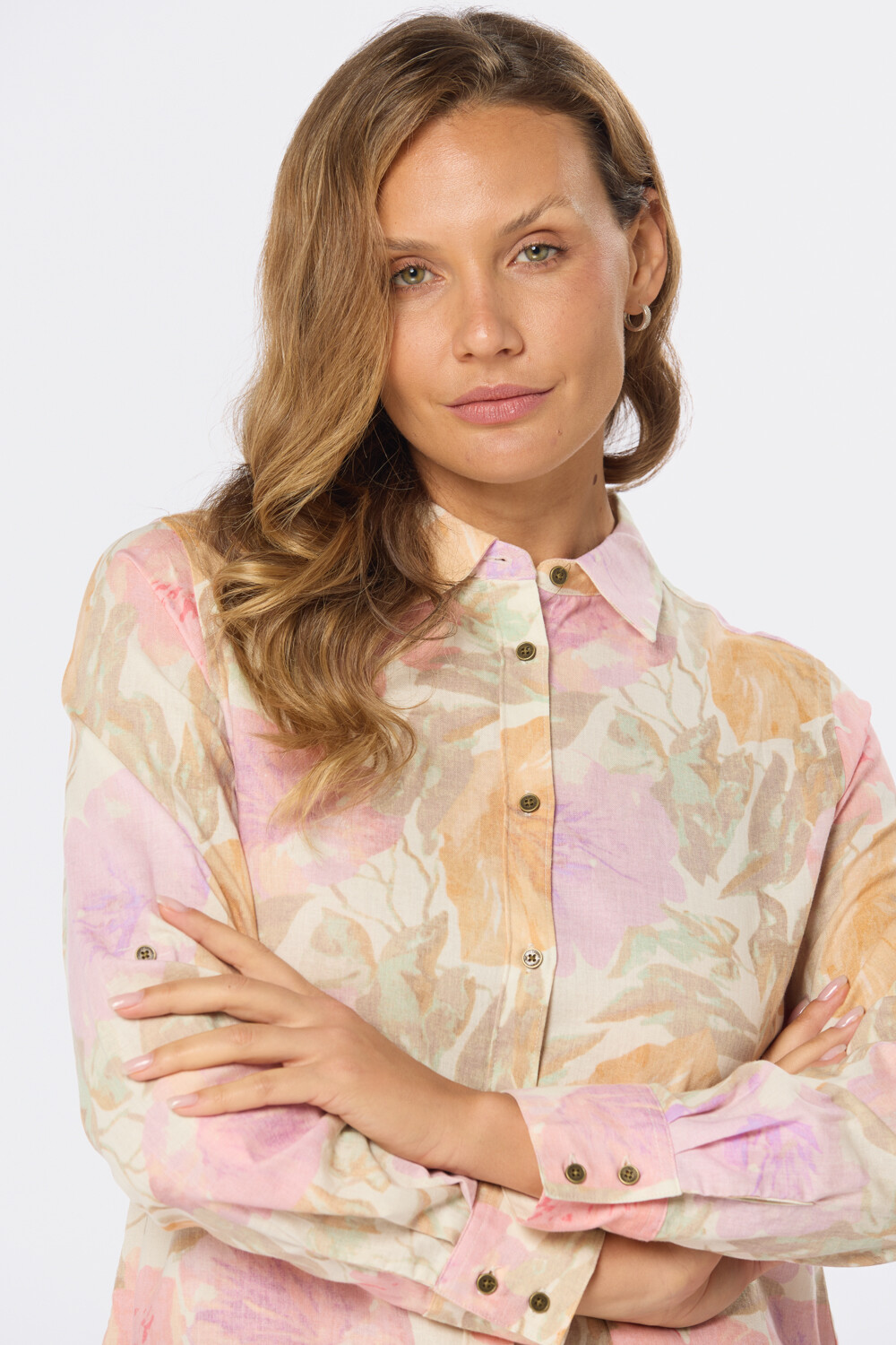CAMISA DE LINO ESTAMPADA Rosa