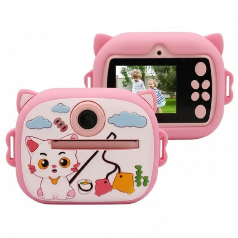 Cámara Gatito Infantil Instantánea 48MP Con Juegos Y Música Color Rosa