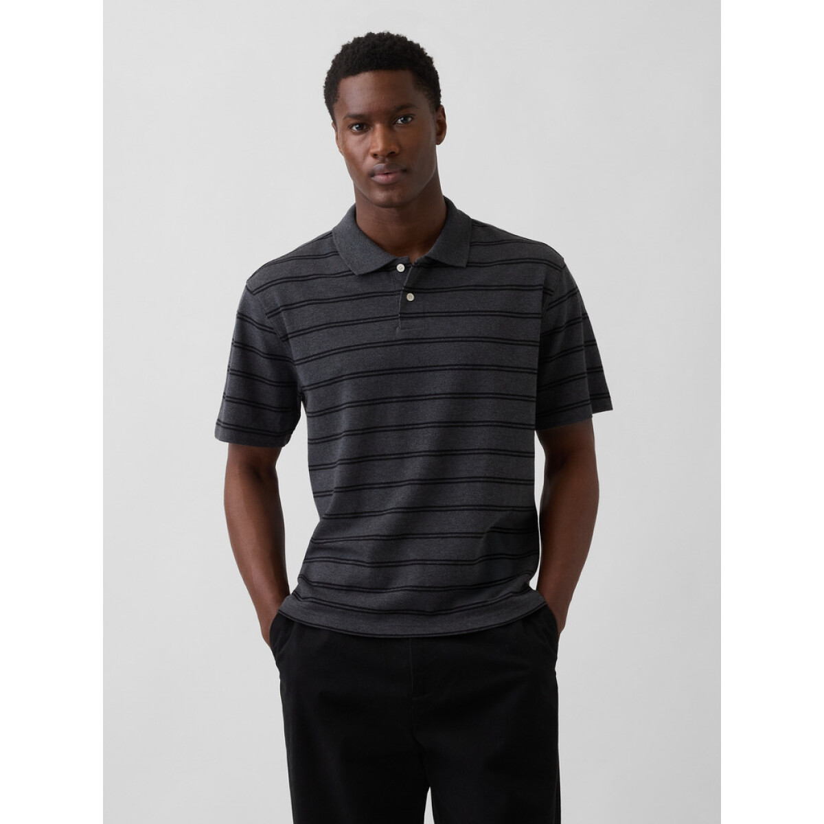SS RELAXED POLO - GREY/BLACK STRIPE 