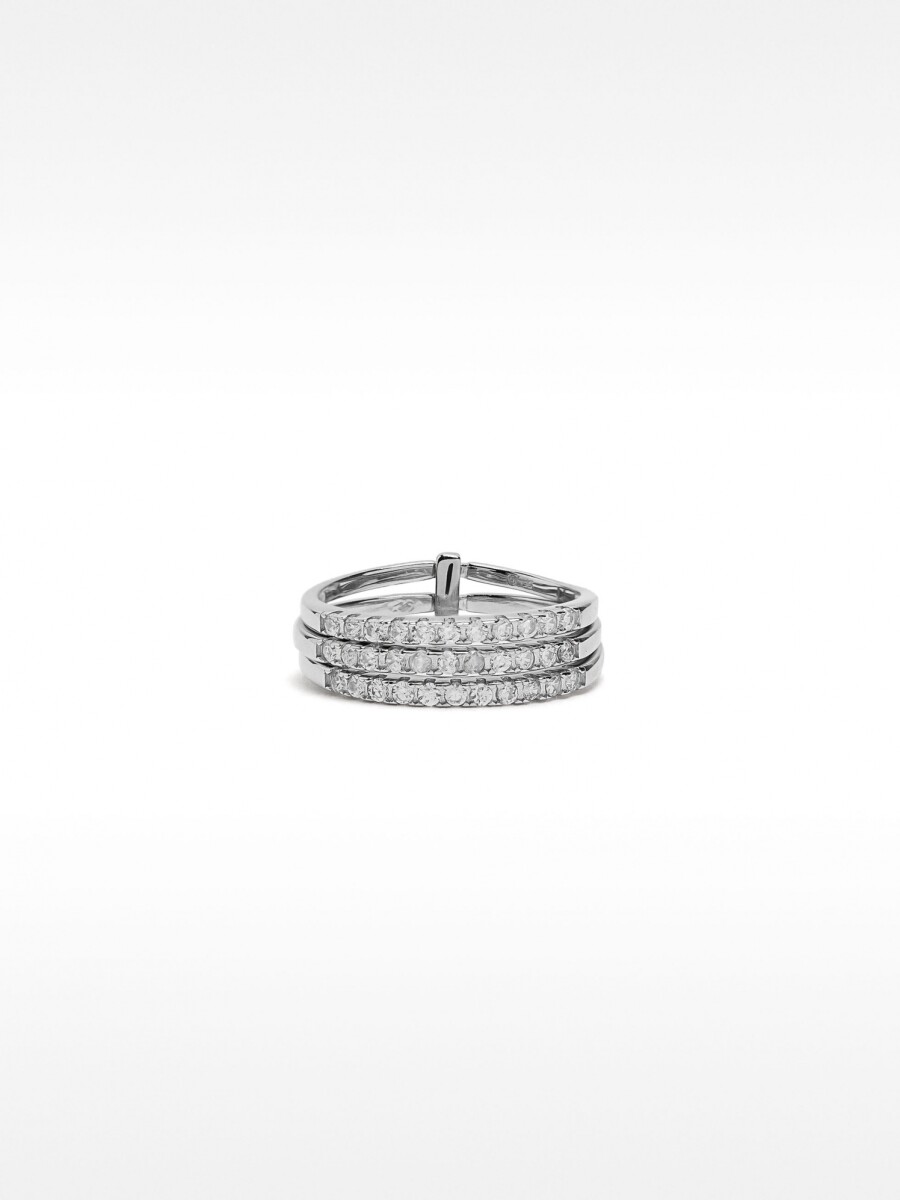 Anillo Triple Con Circonitas - Plata De Ley 925 plateado