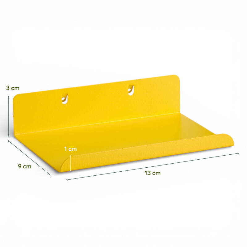 Estante organizador pequeño con borde para panel perforado pegboard metálico Amarillo