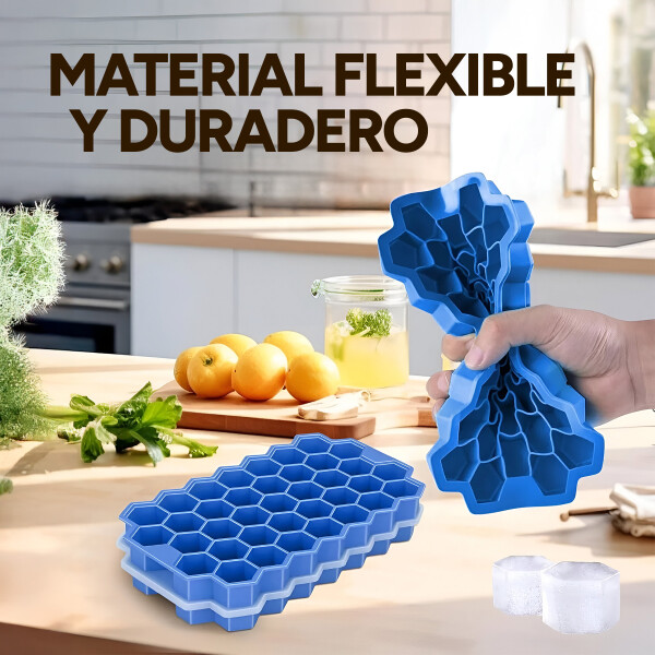 Hielera Molde Hexagonal de Silicona Flexible Con Tapa Color Azul
