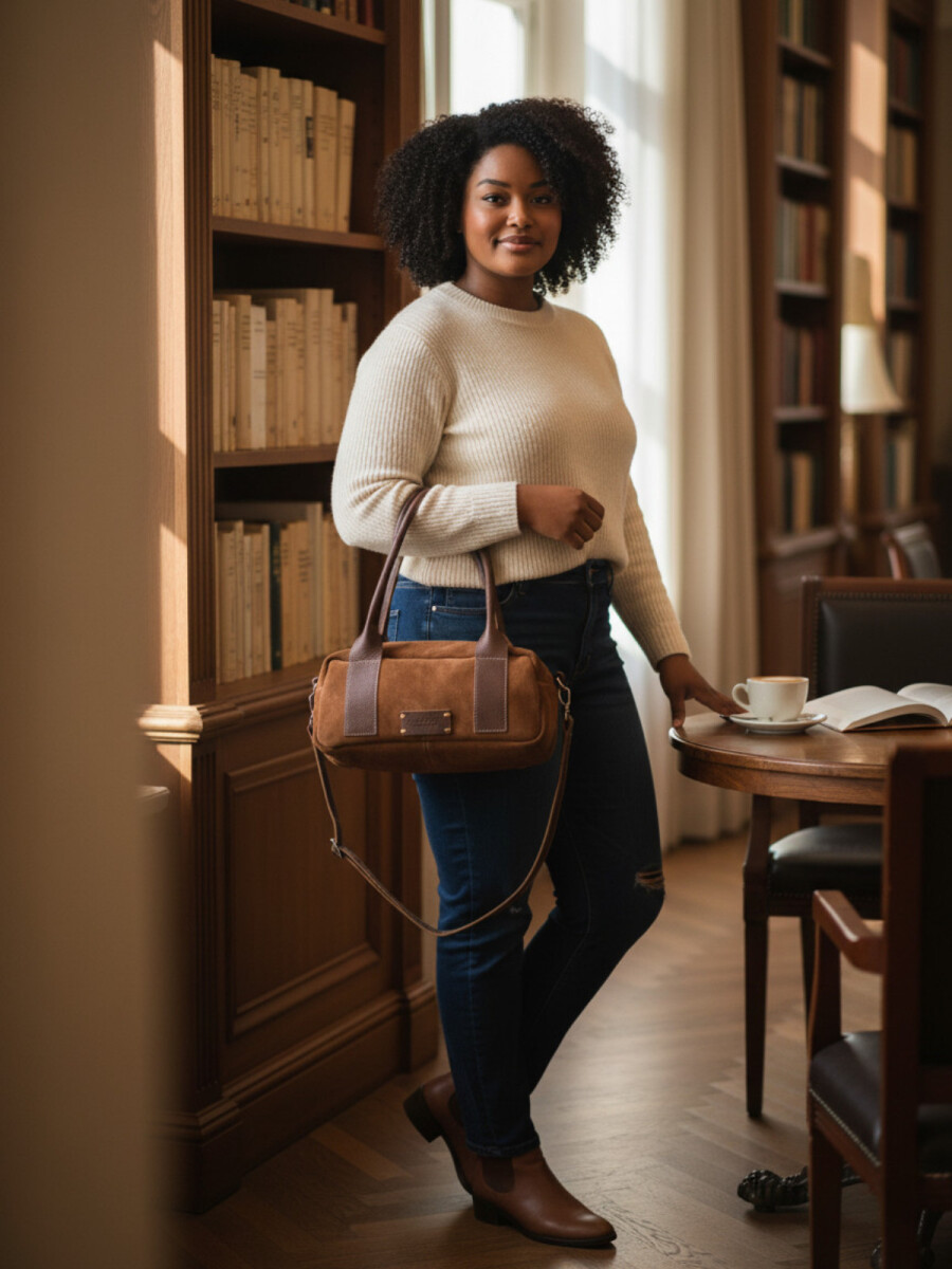 Cartera Baguette en cuero con gamuza 
