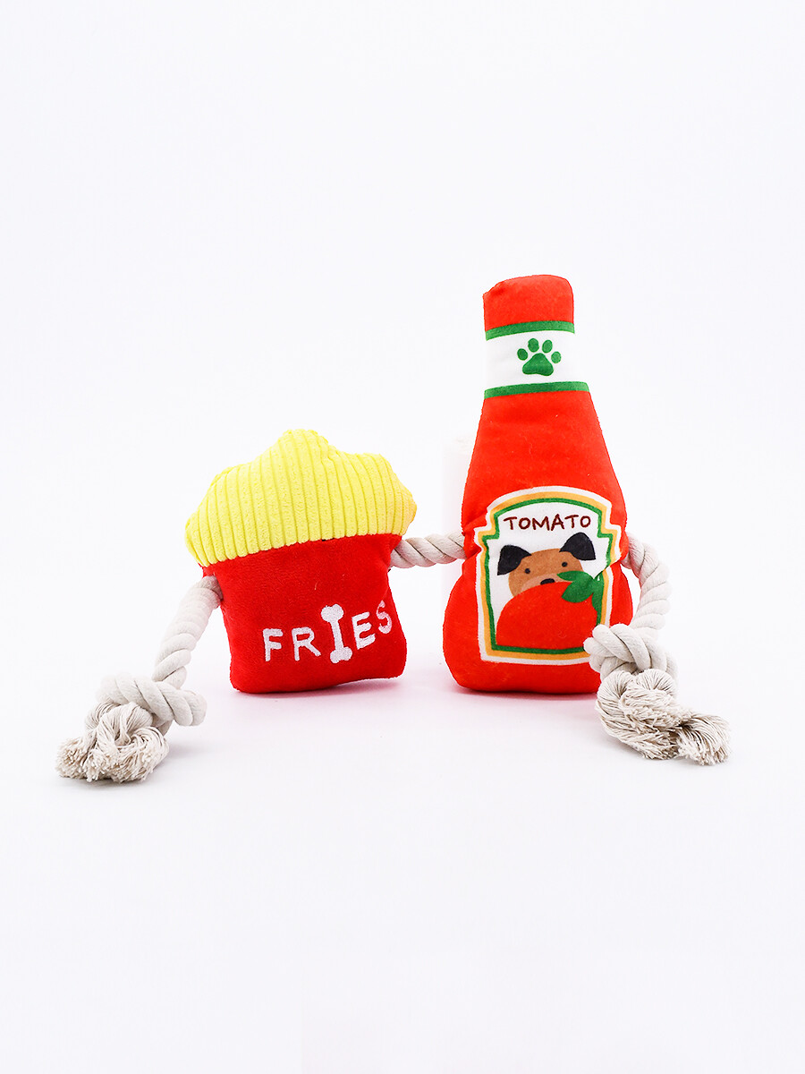 JUEGO PAPAS Y KETCHUP PARA MASCOTAS - ROJO 