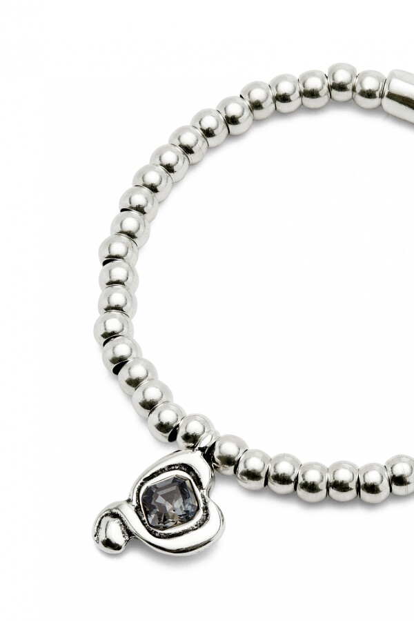 PULSERA DE BOLAS BAÑADAS EN PLATA DE LEY CON CRISTAL NEGRO Pulsera