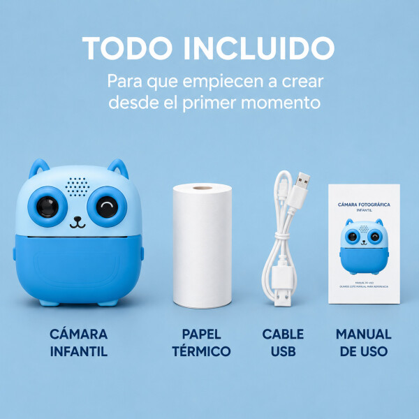 Camara De Fotos Buho Infantil Impresion Instantanea Polaroid Variante Color Azul