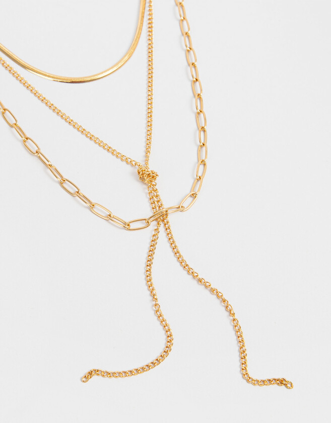 Collares Cortos Multi Cadenas Collar Layer Con Nudo - Dorado