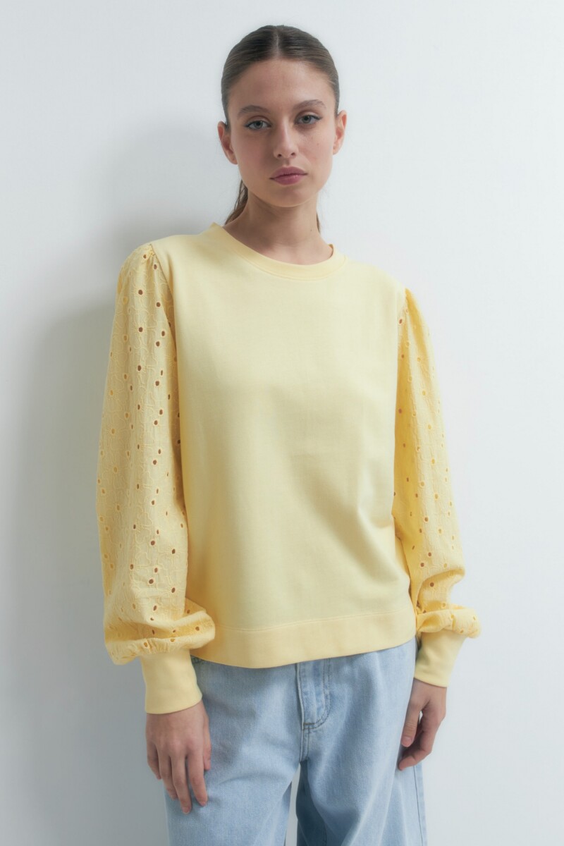 Sweatshirt con mangas de broderie - amarillo 