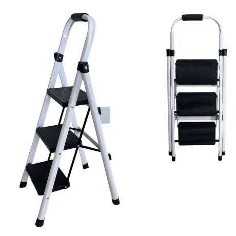 Escalera Tijera 3 Escalones Base Antideslizante Negro/Blanco
