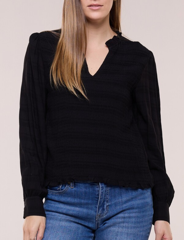 Blusa Smocked Esc V NEGRO