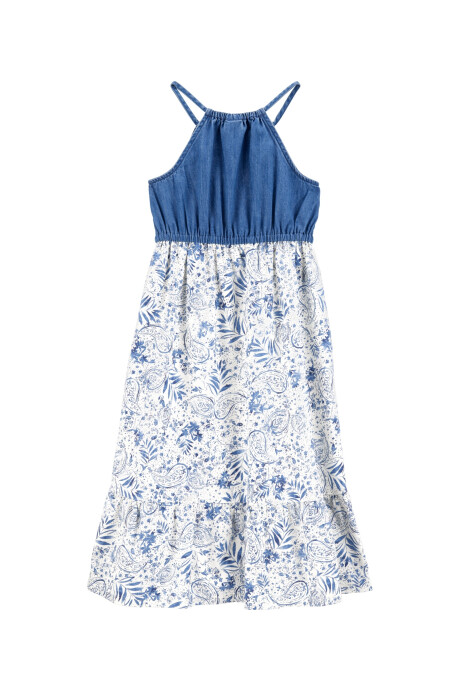 Maxi vestido de algodón y chambray, diseño floral Sin color