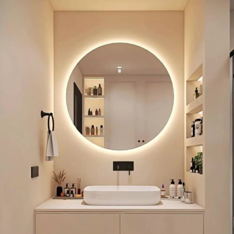 Espejo Redondo Táctil Para Baño 70cm Luz Led Y Desempañador Blanco Espejo Redondo Táctil Para Baño 70cm Luz Led Y Desempañador Blanco