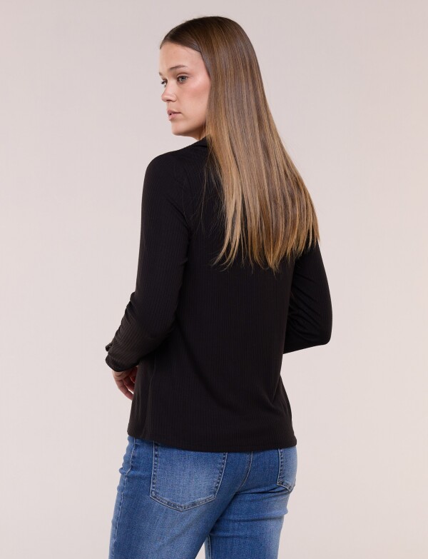 Remera Cuello Polo Con Botones NEGRO