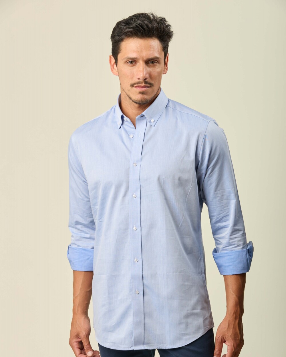 Camisa Sport Algodón Manga Larga Celeste