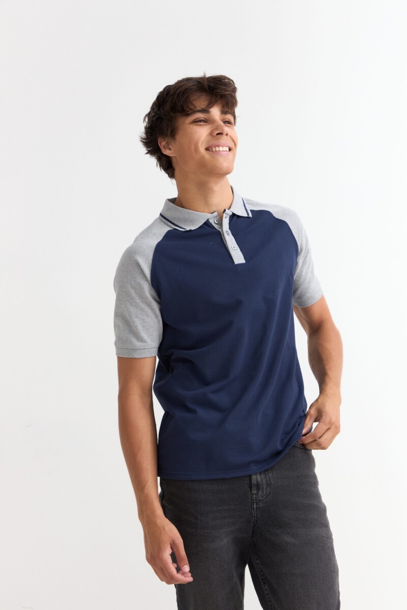 Remera polo manga corta combinada AZUL