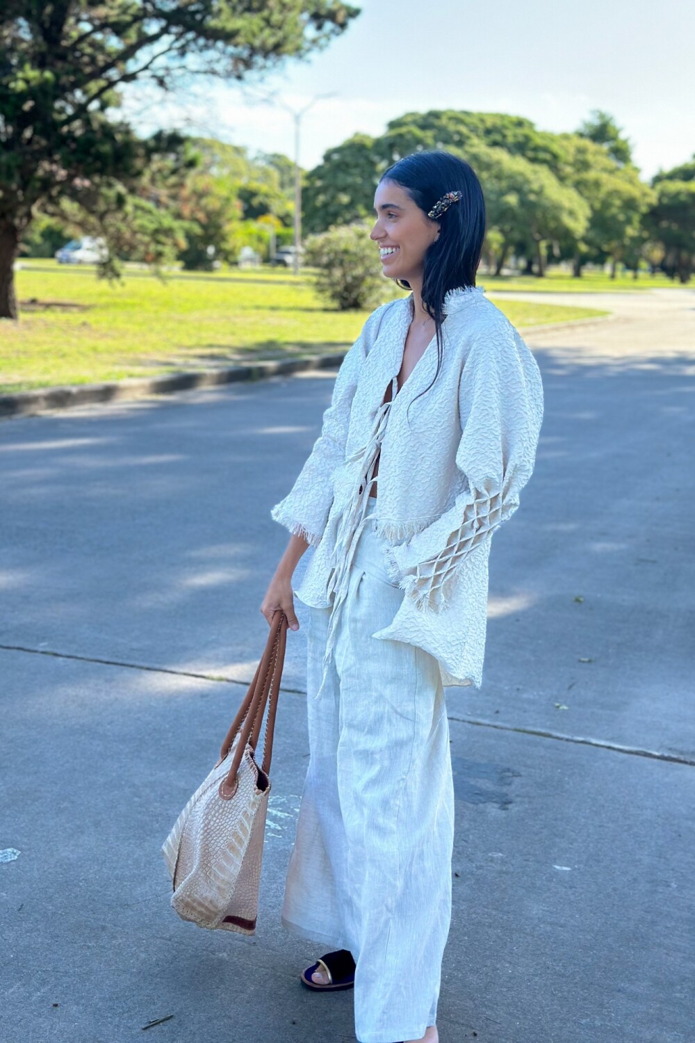Long Smock Shirt Brocato Crudo