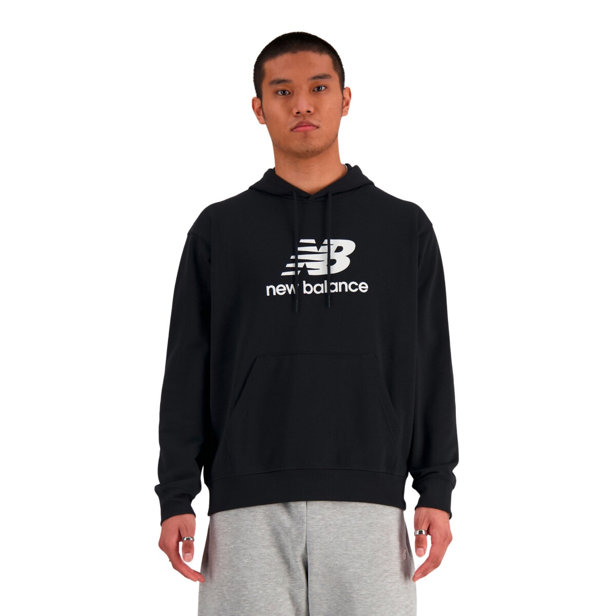 Abrigo New Balance Stacked Logo French Terry de Hombre - Negro 