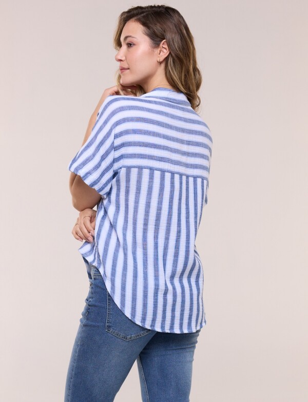 Camisa Con Nudo Frontal Y Manga Corta MULTI/AZUL