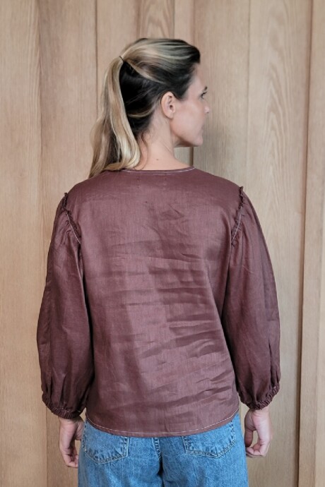 Camisa Melón Puro Lino Chocolate