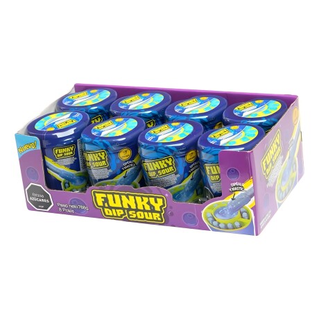 CARAMELO ACIDO MASTICABLE FUNKY DIP SOUR Display x8 Unidades Frutas Azules