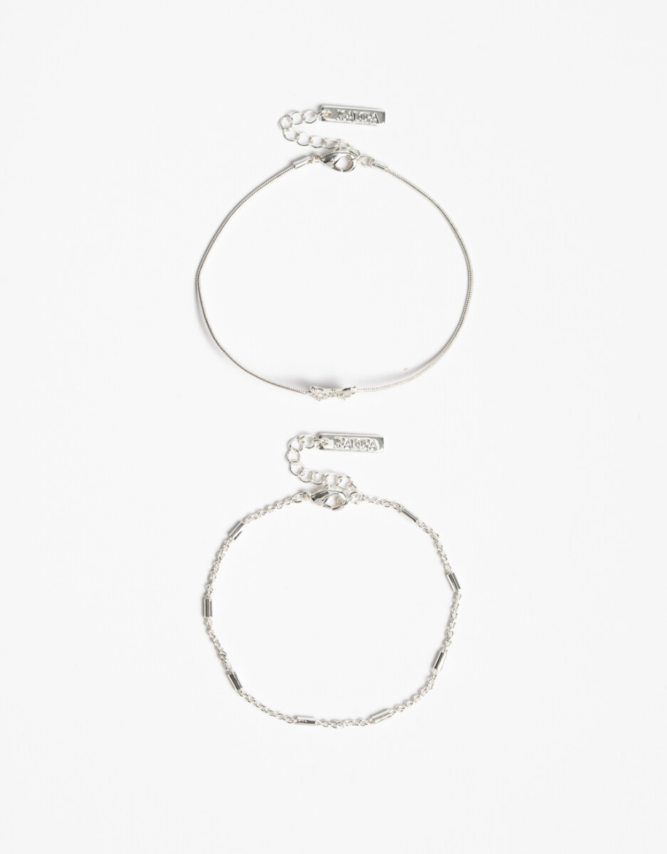 Set De Pulseras Flexibles Bañado En Plata 