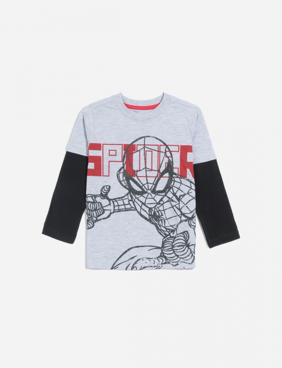 Remera m/l Spiderman niño - GRIS MELANGE 