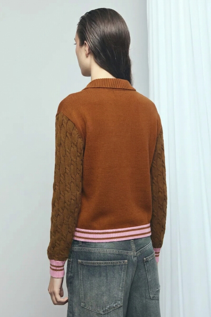 Cardigan con piping PREVENTA tostado