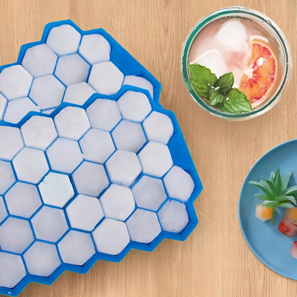 Hielera Molde Hexagonal de Silicona Flexible Con Tapa Color Azul