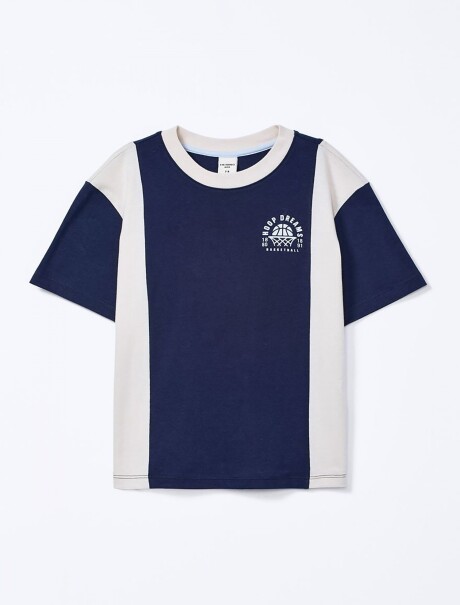CAMISETA INFANTIL OVERSIZE DE CUELLO REDONDO AZUL