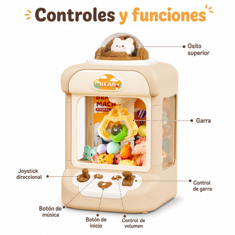 Mini Máquina Atrapa Peluches Oso Luz Y Sonidos 60s USB-C Amarillo