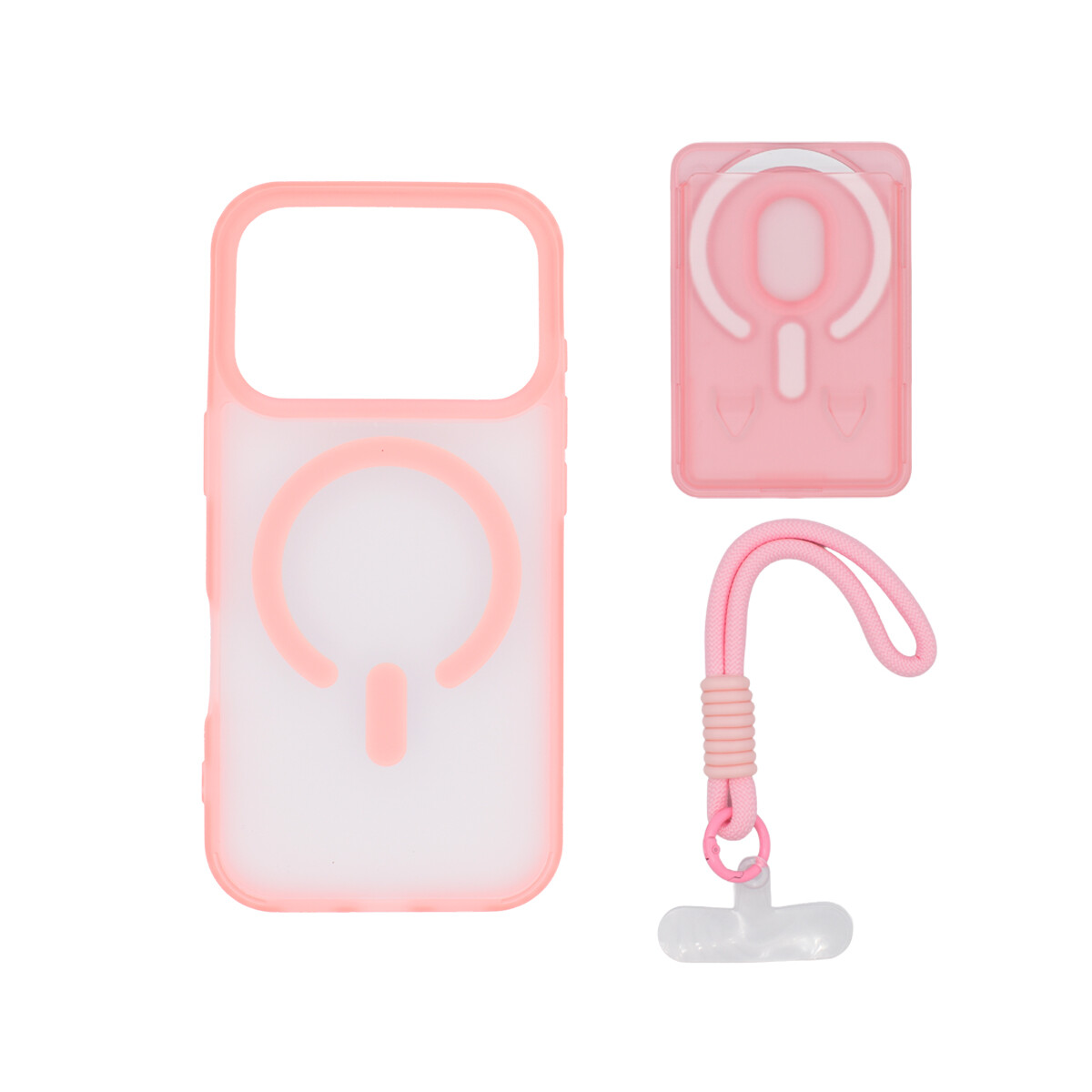 Protector para iPhone 17 Pro correa + tarjetero color rosa 